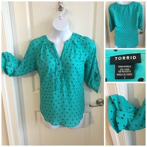 PLUS Teal Blouse with Black Hearts